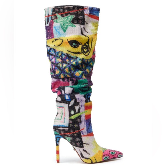 AZALEA WANG Colorful Abstract Patterned Stiletto Rhinestone Boots - Picture 3 of 7